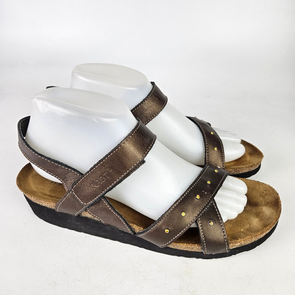 Naot Alyssa Comfort Metallic Leather Rhinestones Strap Sandals Women 41 / 10